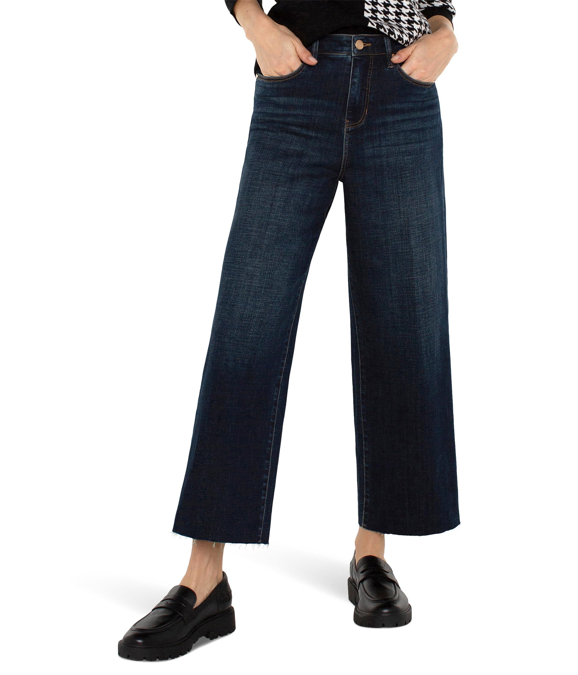 Stride Crop Wide Cut Hem Hi-Rise Crosshatch Denim in Eastmoor