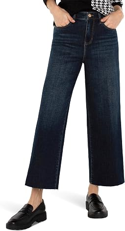 Stride Crop Wide Cut Hem Hi-Rise Crosshatch Denim in Eastmoor