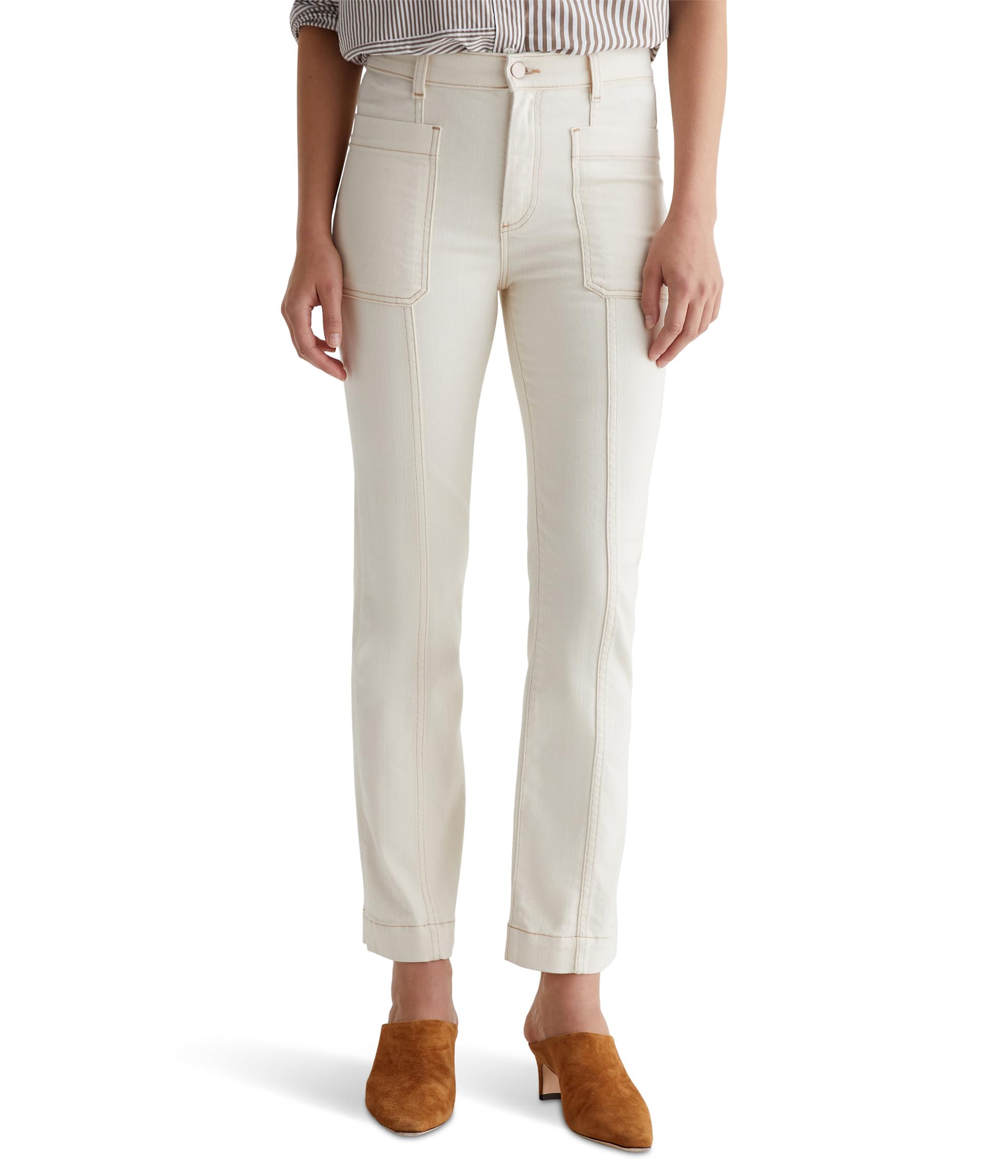 Lila Utility Mid-Rise Straight Jeans in White Oat