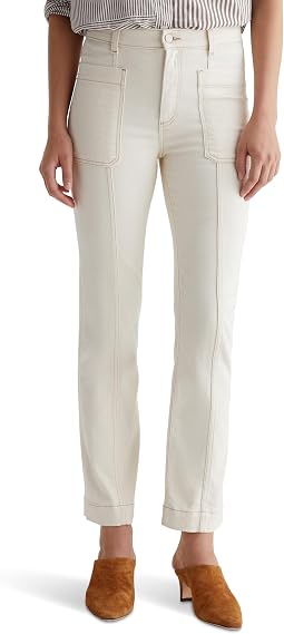 Lila Utility Mid-Rise Straight Jeans in White Oat