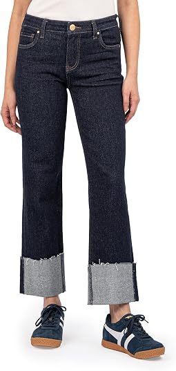 Женские джинсы KUT from the Kloth Fay High-Rise Fab Ab Straight Leg-Roll Up Raw Hem