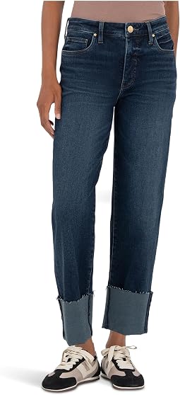 Женские джинсы KUT from the Kloth Fay High-Rise Fab Ab Straight Leg-Roll Up Raw Hem