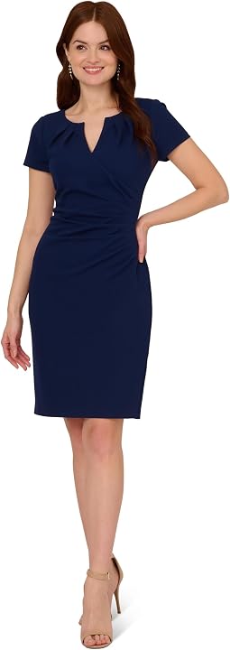 Knit Crepe Draped Midi Dress