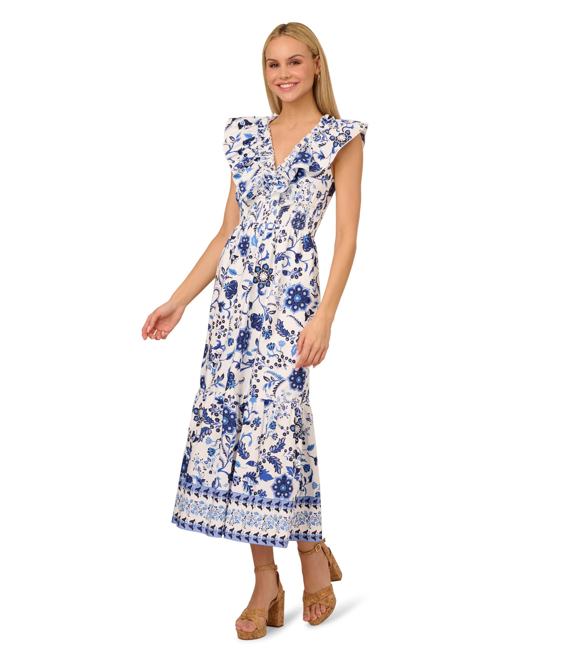 Printed Ruffle Midi Dress