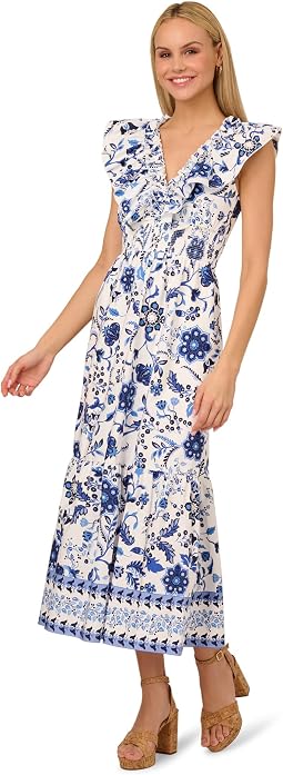 Printed Ruffle Midi Dress