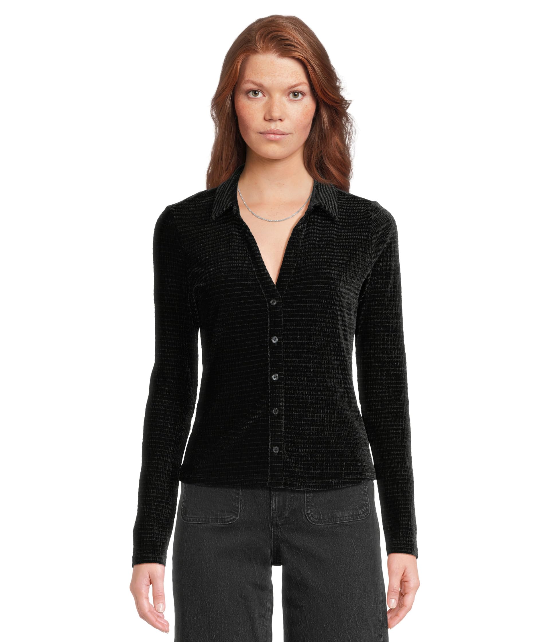 Textured Velvet Button Up