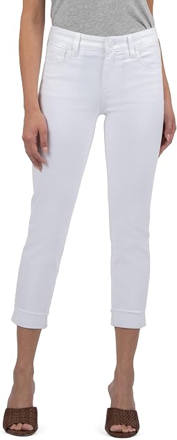 Petite Amy Crop Straight Leg Roll-Up Fray in Optic White