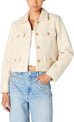Cropped Shirt Jacket With Pocket And Gold Button Detail