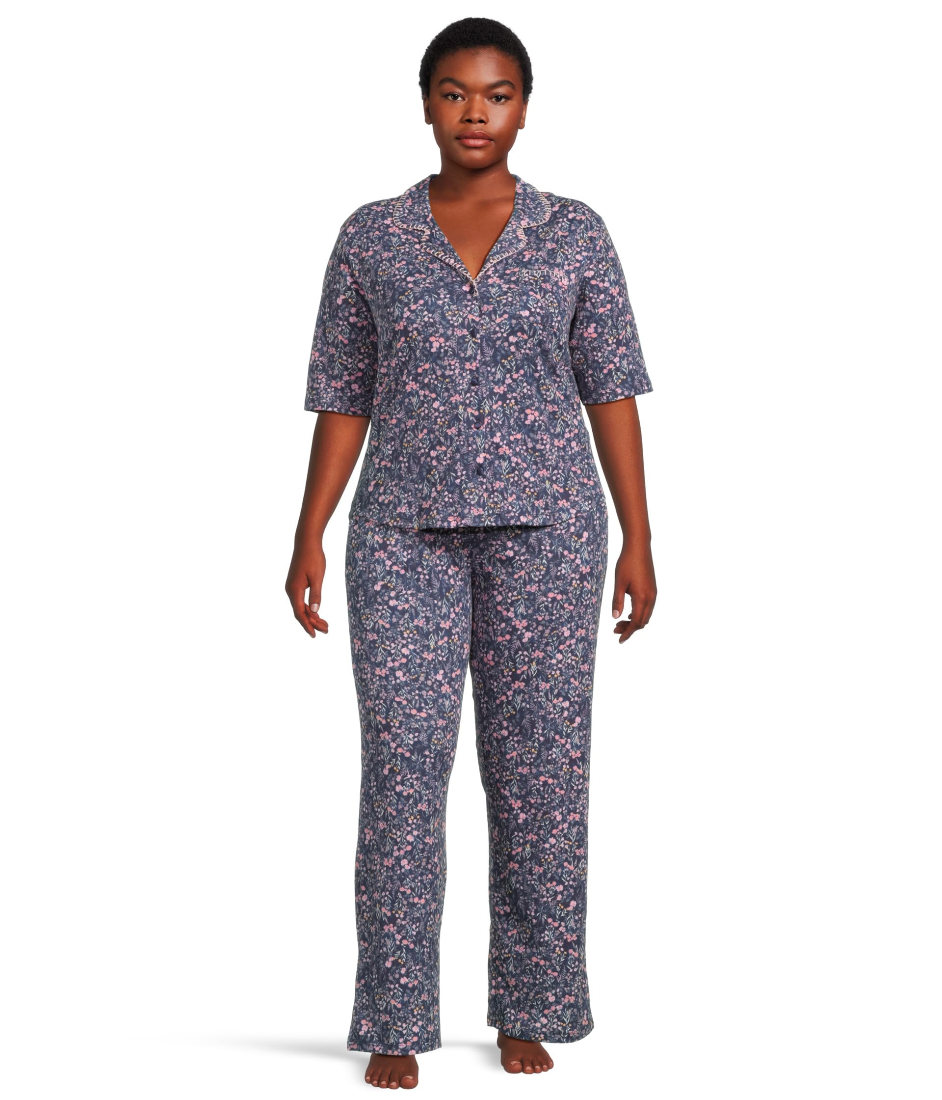 Short Sleeve Notch Collar and Pant PJ Set