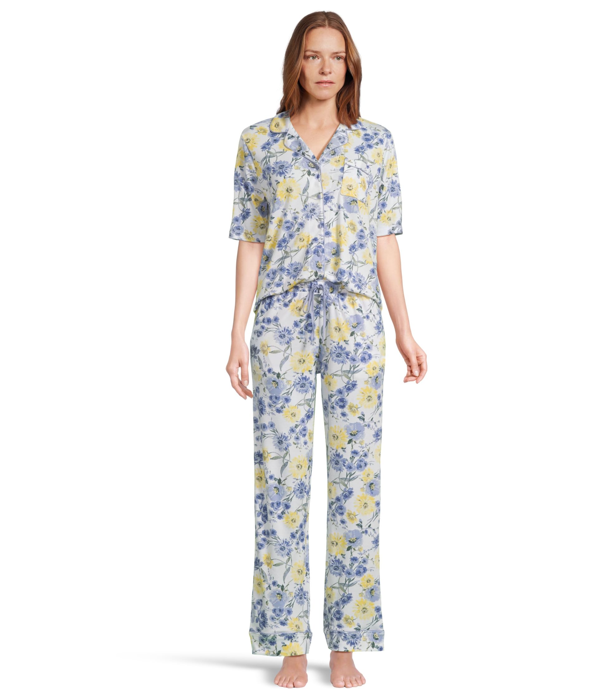 Elbow Sleeve Notch Collar Girlfriend PJ Set