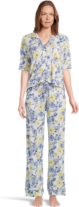 Elbow Sleeve Notch Collar Girlfriend PJ Set