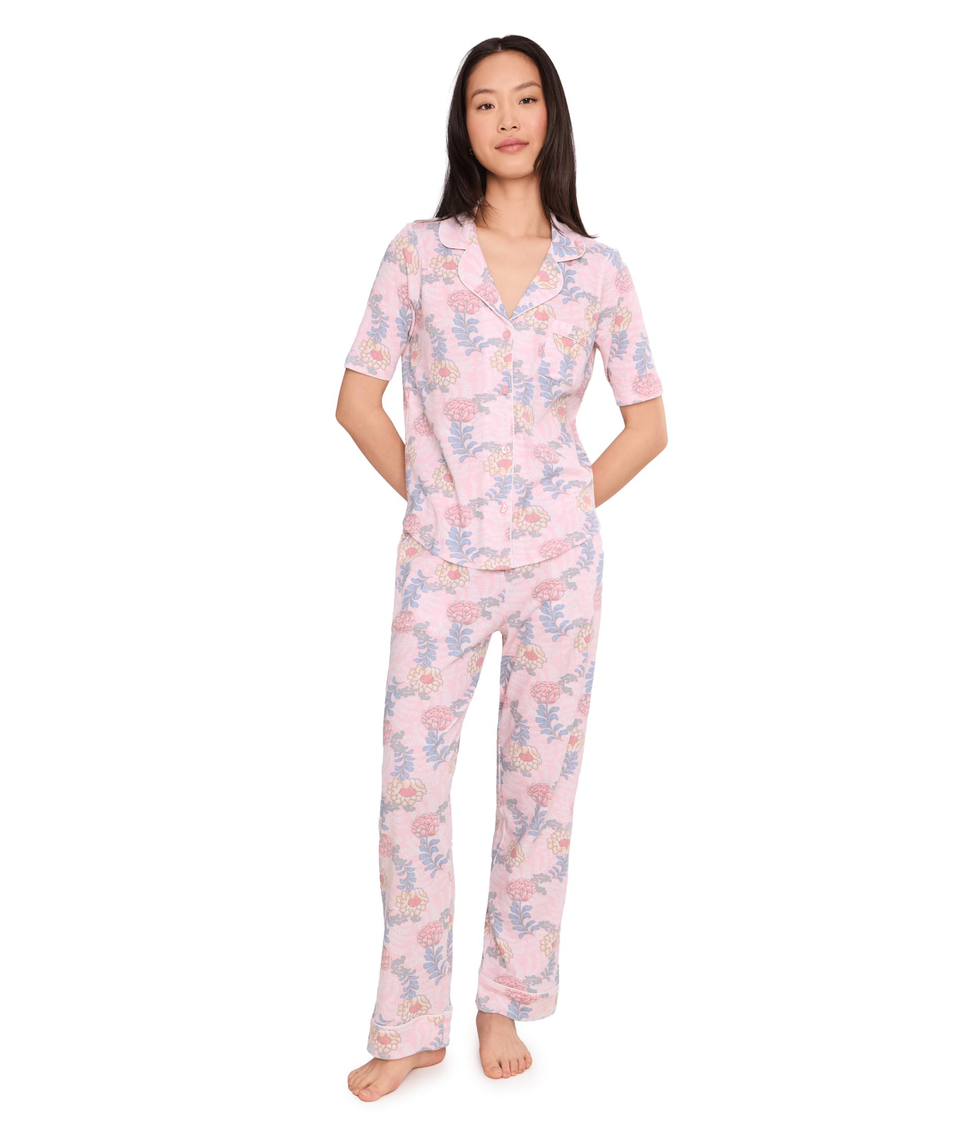 Petite Sunshine Meadows Elbow Slv Notch Collar Girlfriend Pajama Set