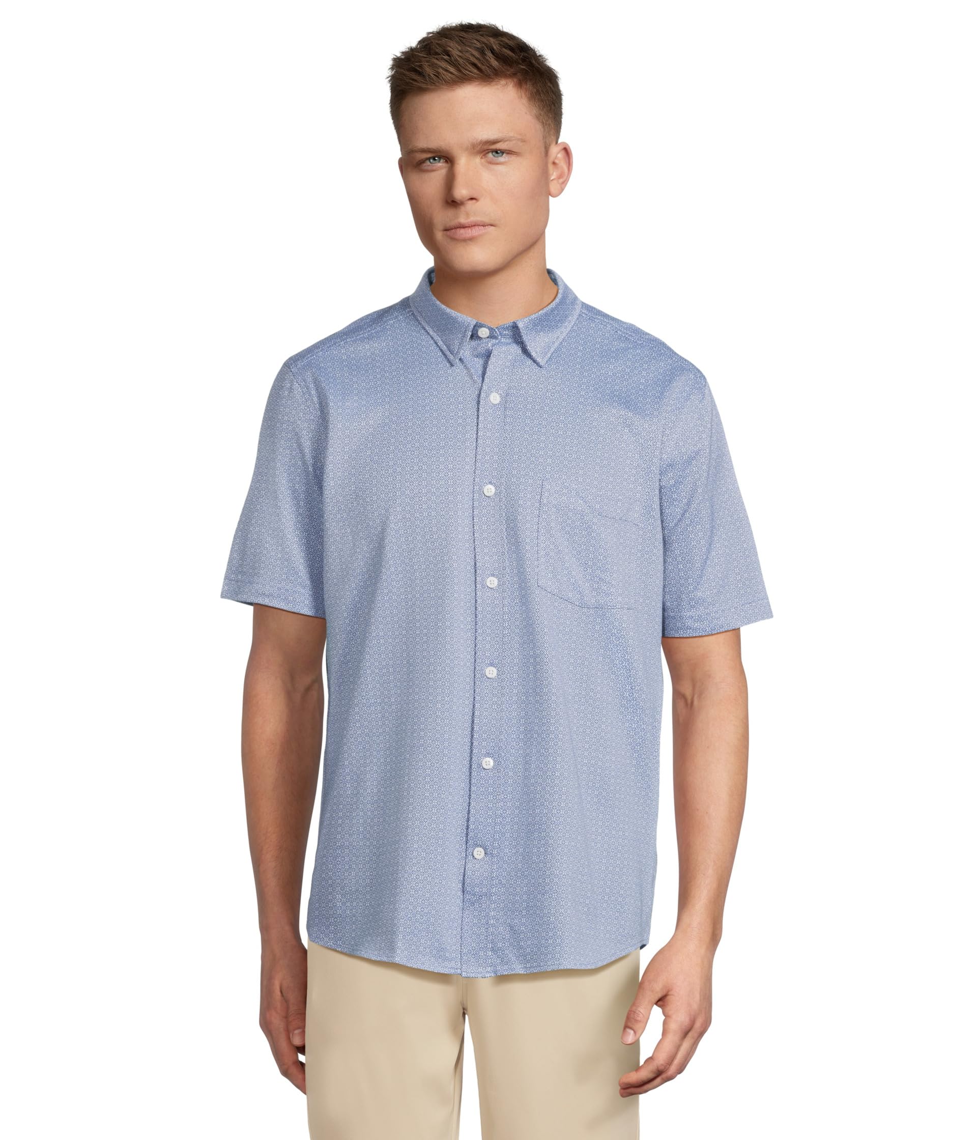 Short Sleeve XC Flex Birdseye Geo Print Button Front Shirt