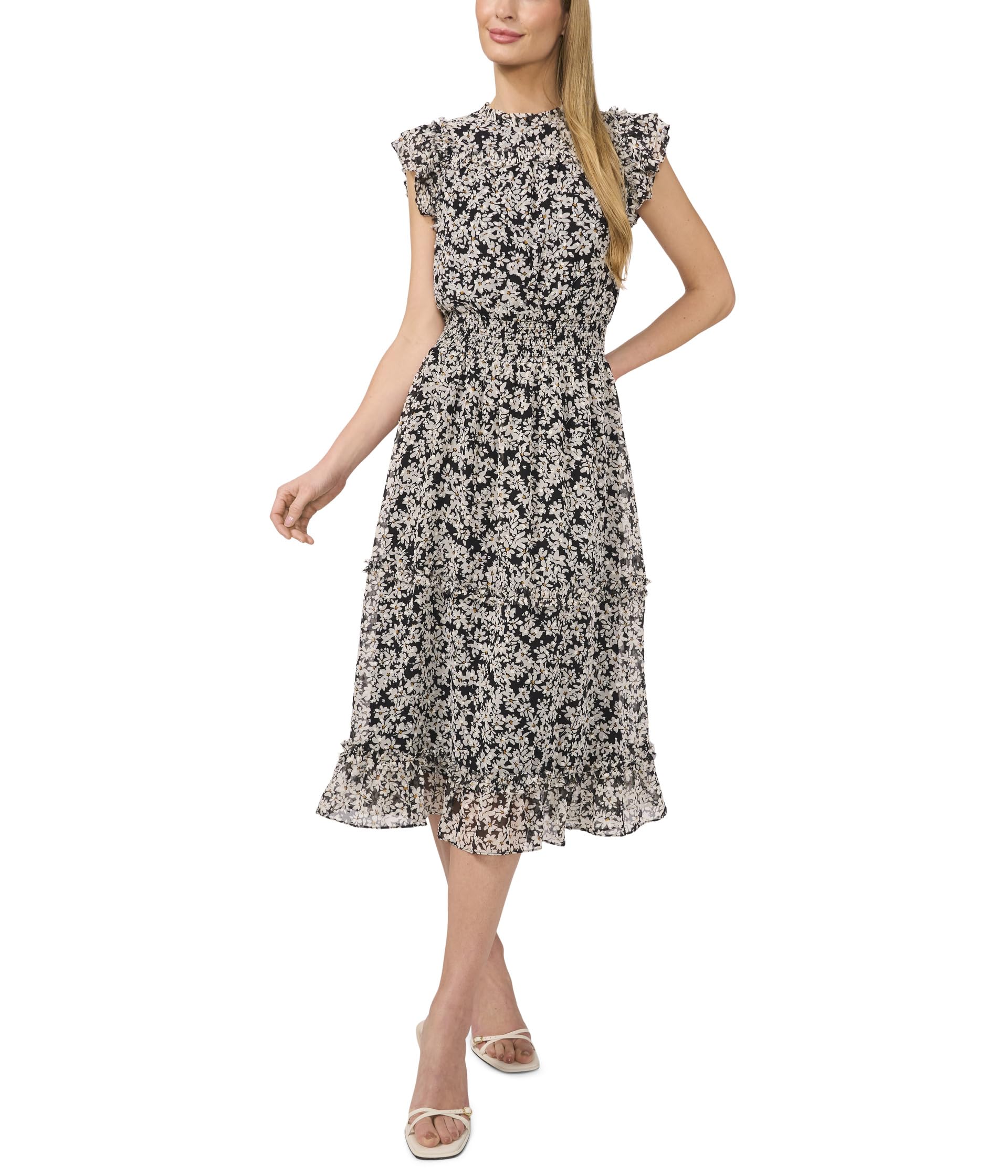 Flutter Sleeve Smocked Waist Midi Dress