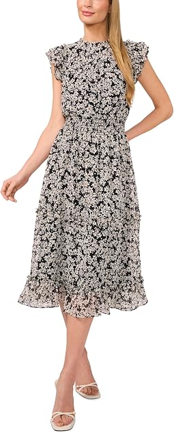 Flutter Sleeve Smocked Waist Midi Dress