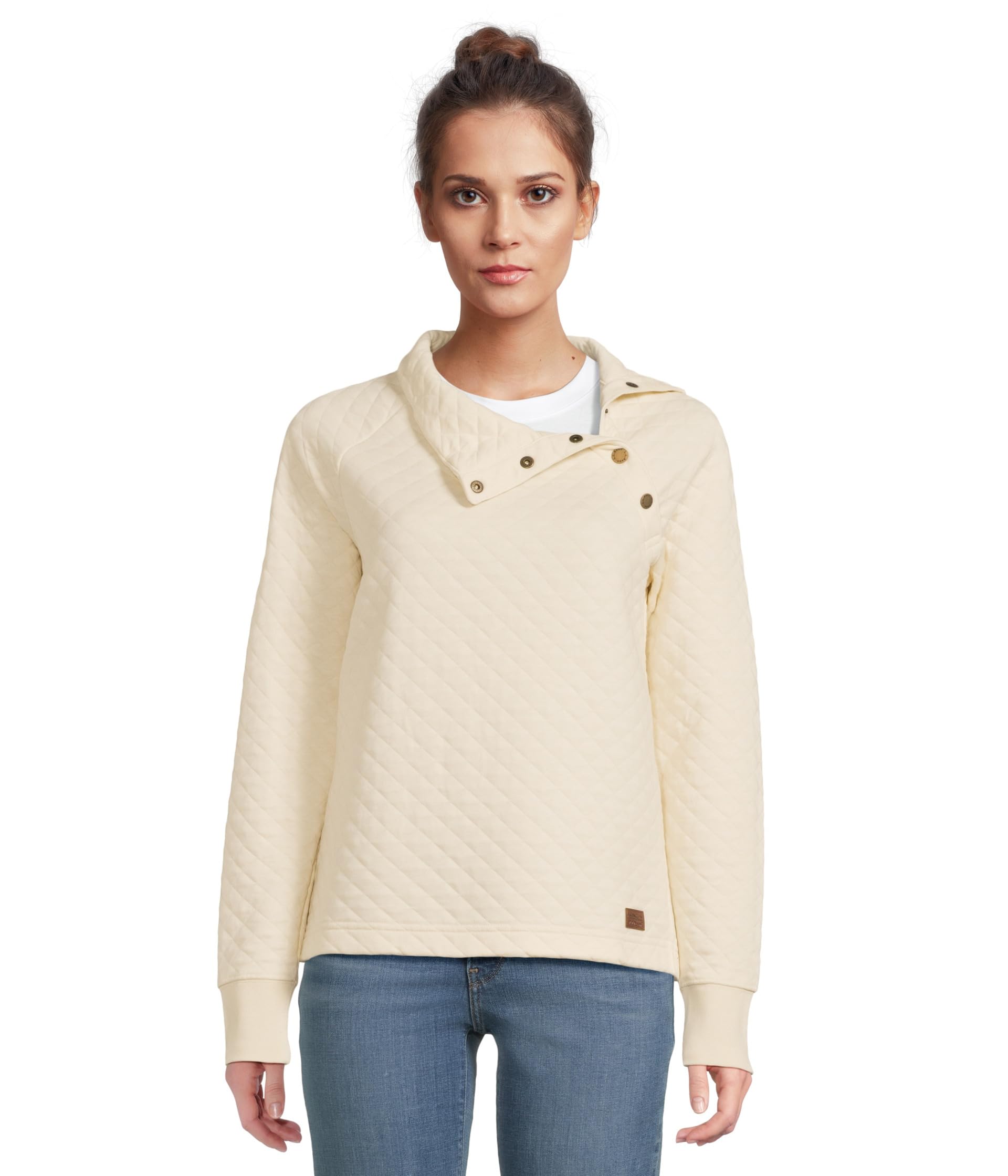 Quilted Sweatshirt Pullover Snap Neck