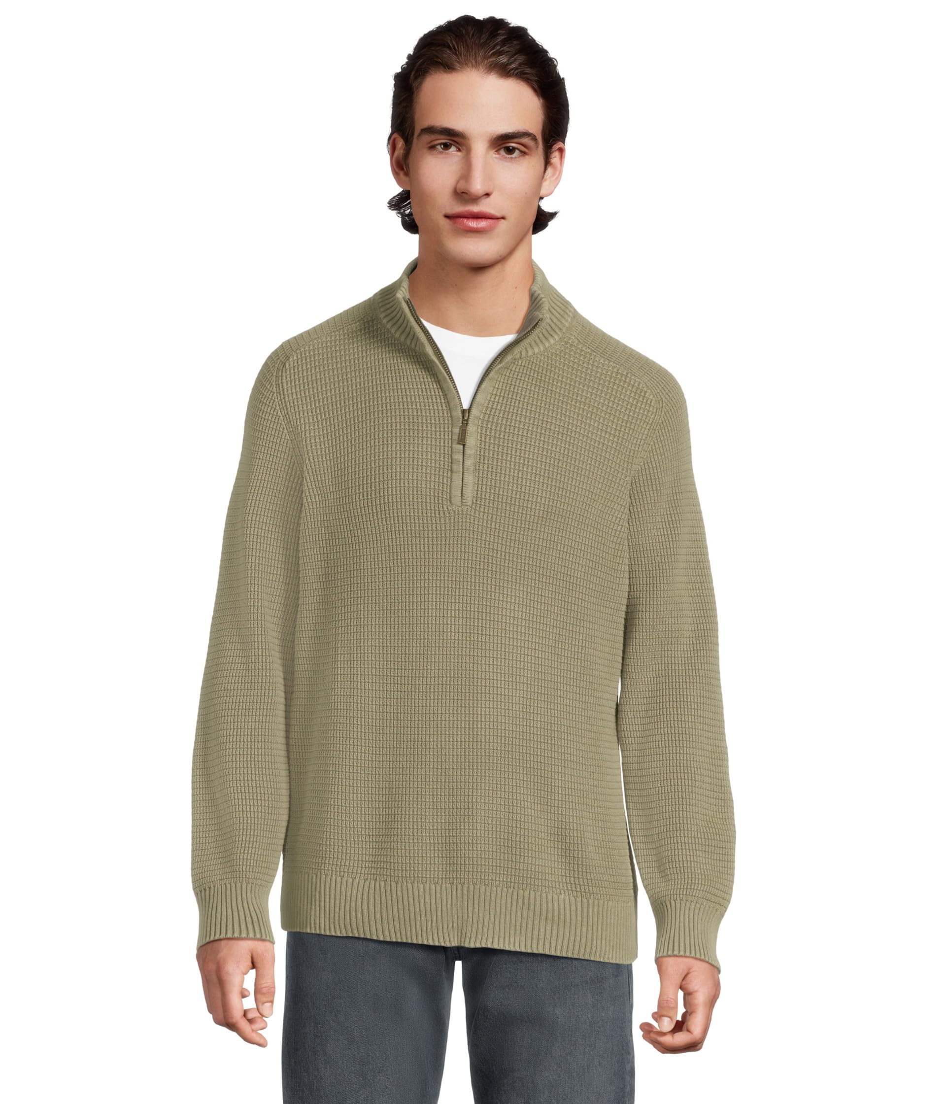 Textured Washed Cotton Sweaters 1/4 zip