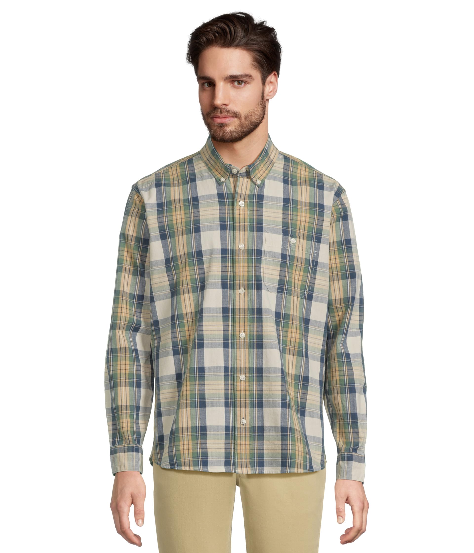 Comfort Stretch Chambray Shirt Traditional Untucked Fit Long-Sleeve Print