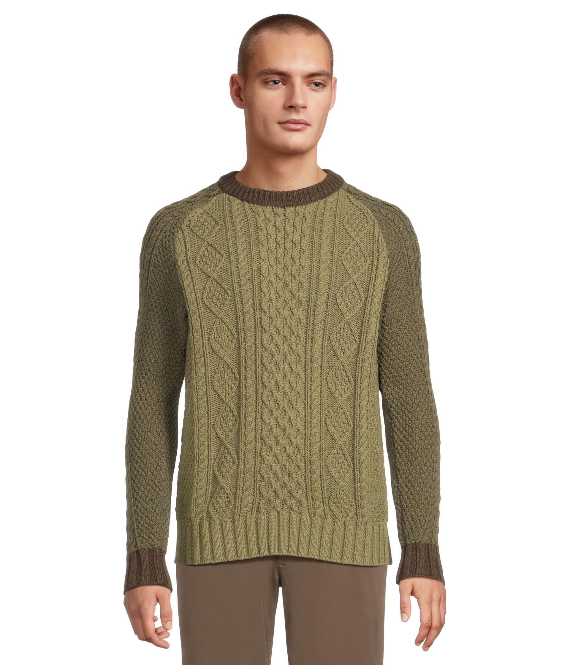 Signature Cotton Fisherman Sweater, Crewneck, Colorblock