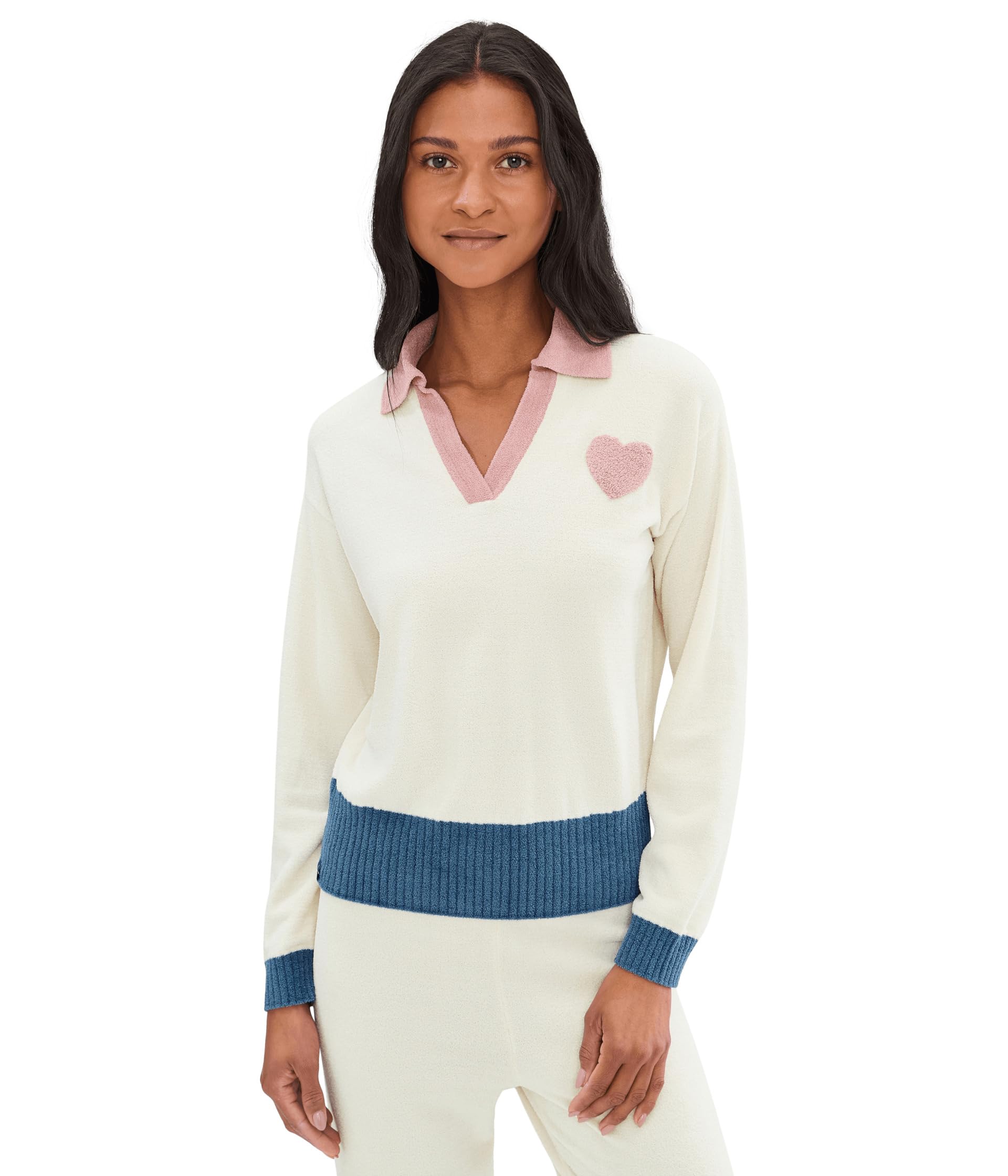 CozyChic Ultra Lite® Color Block Heart Collared Pullover