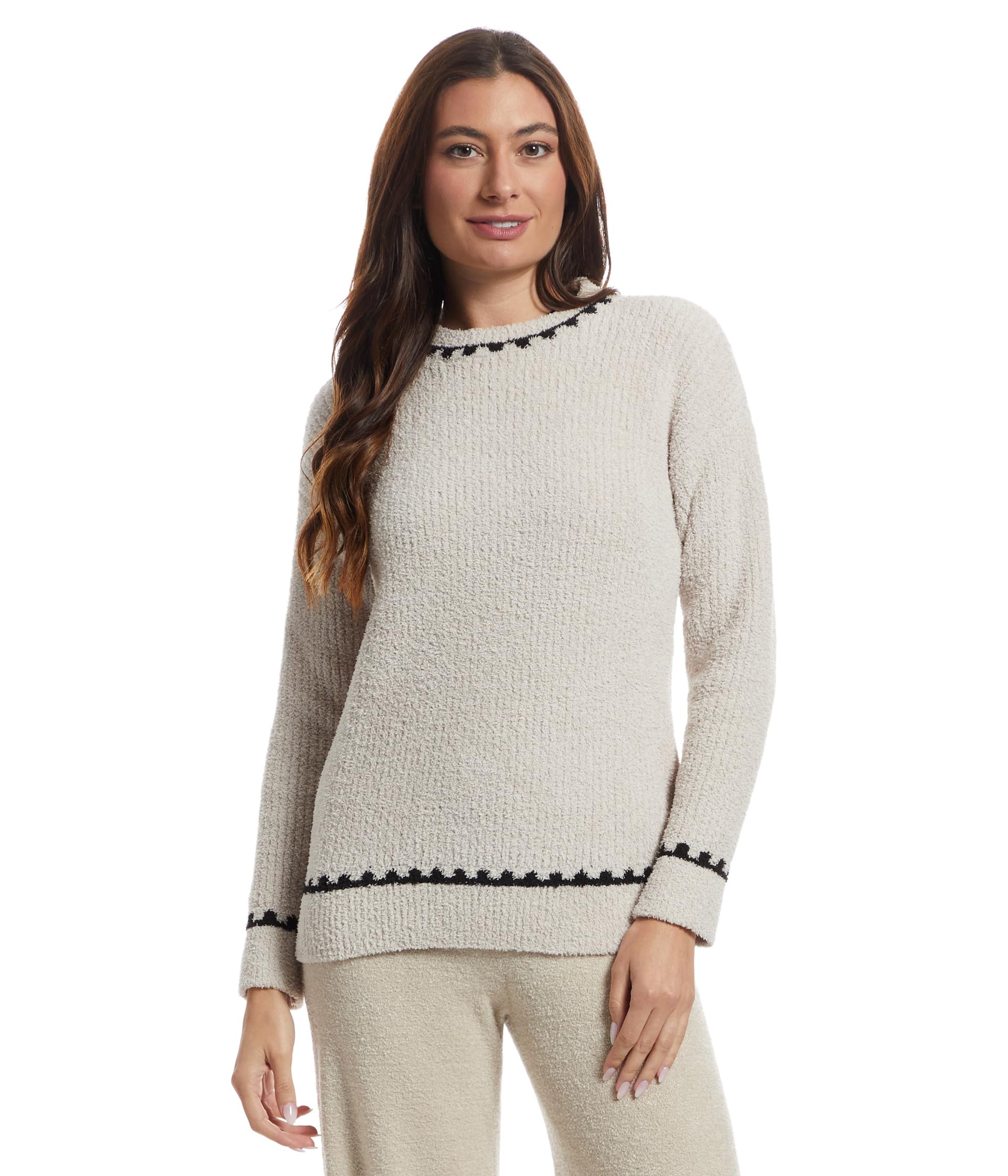 Cozychic ® Ribbed Sweater With Blanket Stitch