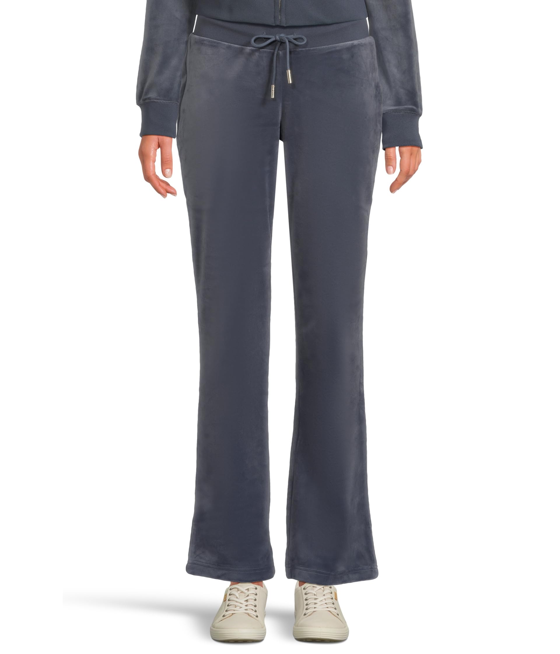 Solid Rib Waist Velour Pants With Drawcord