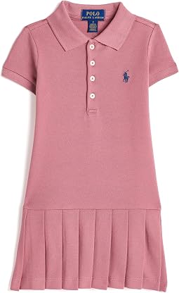 Pleated Stretch Mesh Polo Dress (Toddler/Little Kid)