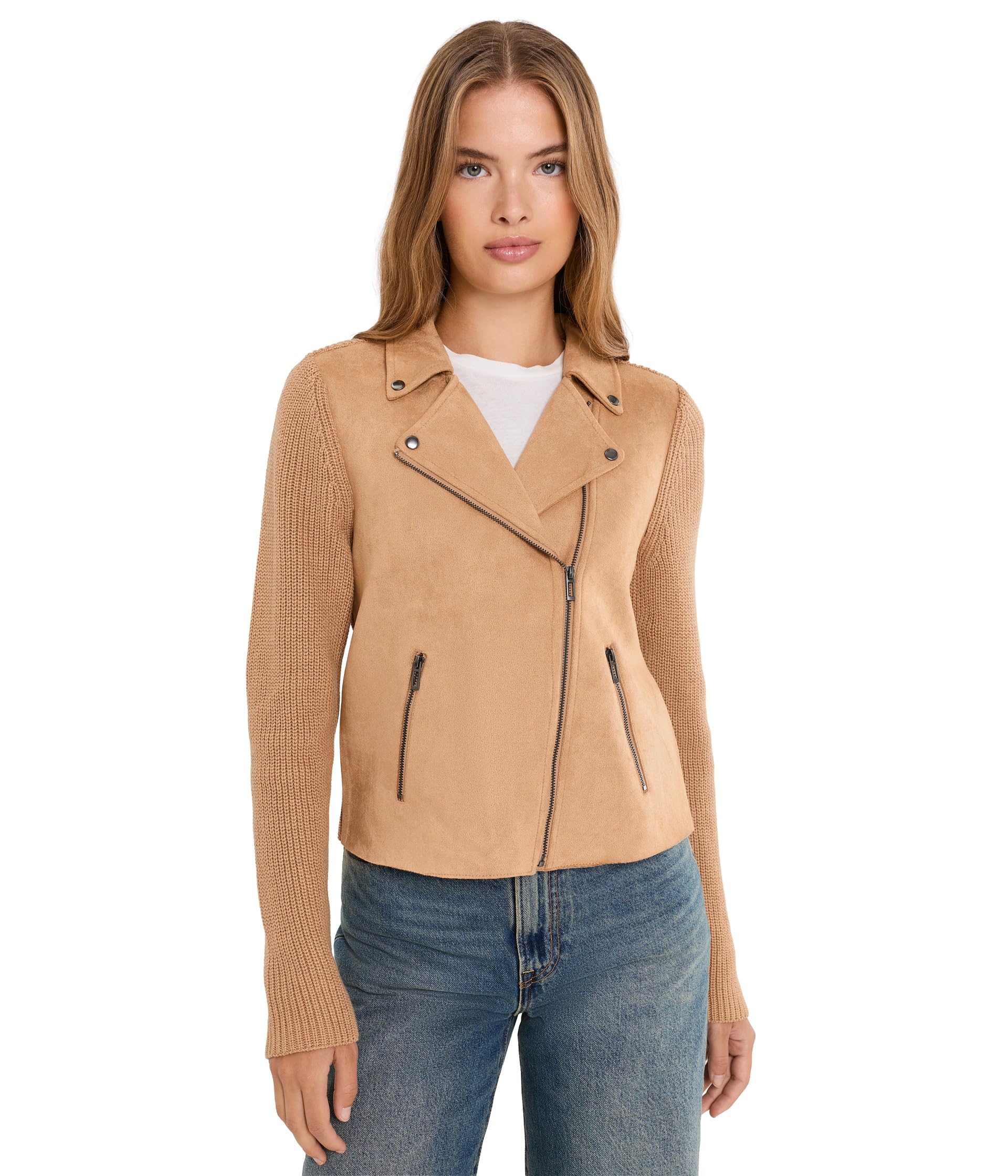 Petite Mixed Media Moto Jacket