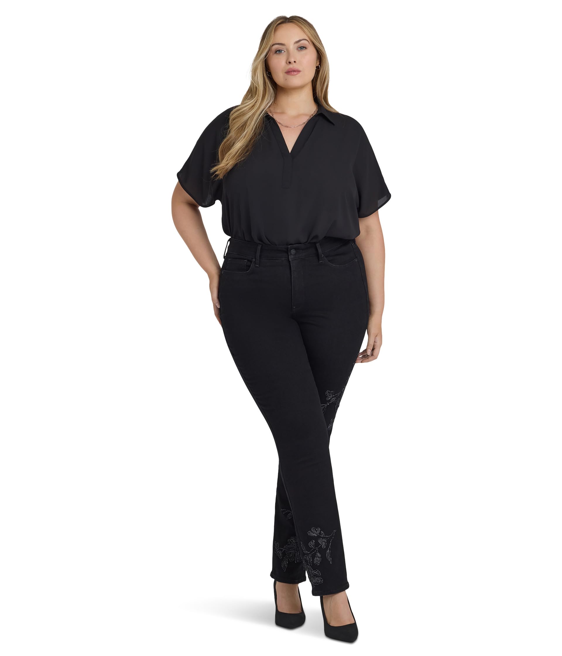 Женские джинсы Plus Size Marilyn с вышивкой в черном оттенке