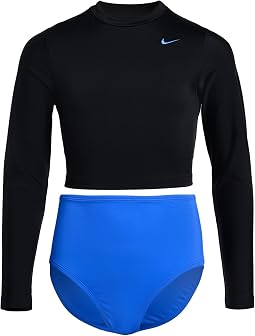 Комплект Nike Kids: укороченный топ с длинным рукавом и брюки с высокой талией в цветных блоках (старший ребенок)