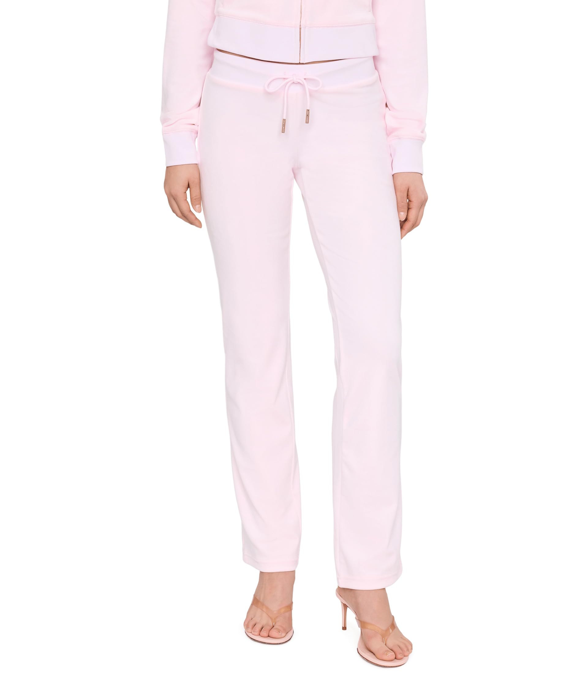 Rib Waist Long Velour Pants With Gold Back Bling