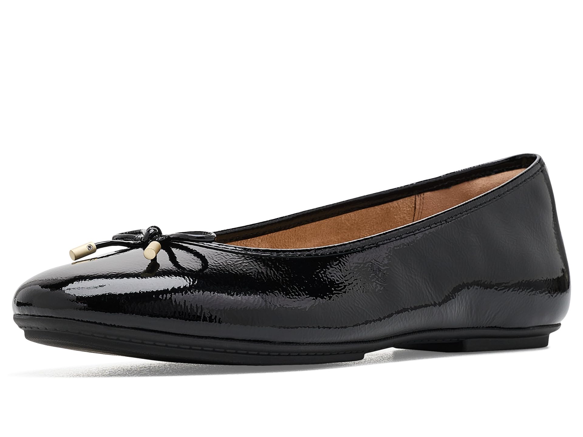 Delicato Bow Textured Patent-Leather Ballet Flats