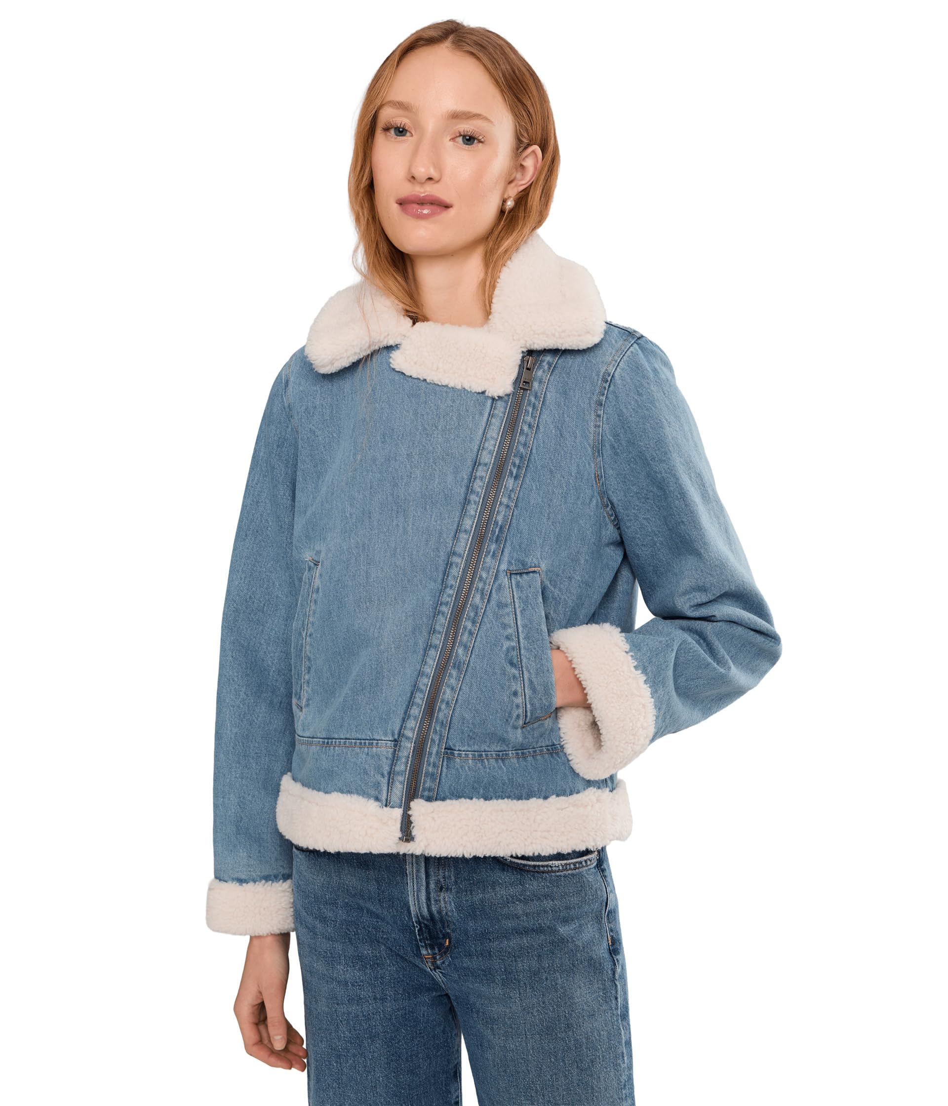 Denim Moto Jacket With Sherpa Lining