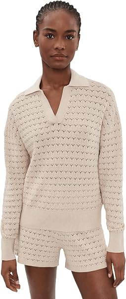 Heathered Cotton Tulip Pointel Collared Pullover