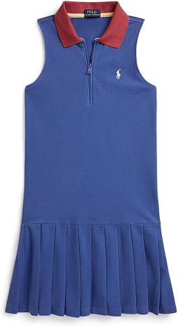 Платье-поло с юбкой из плиссированной сетки 1/4 Zip (старший ребенок)