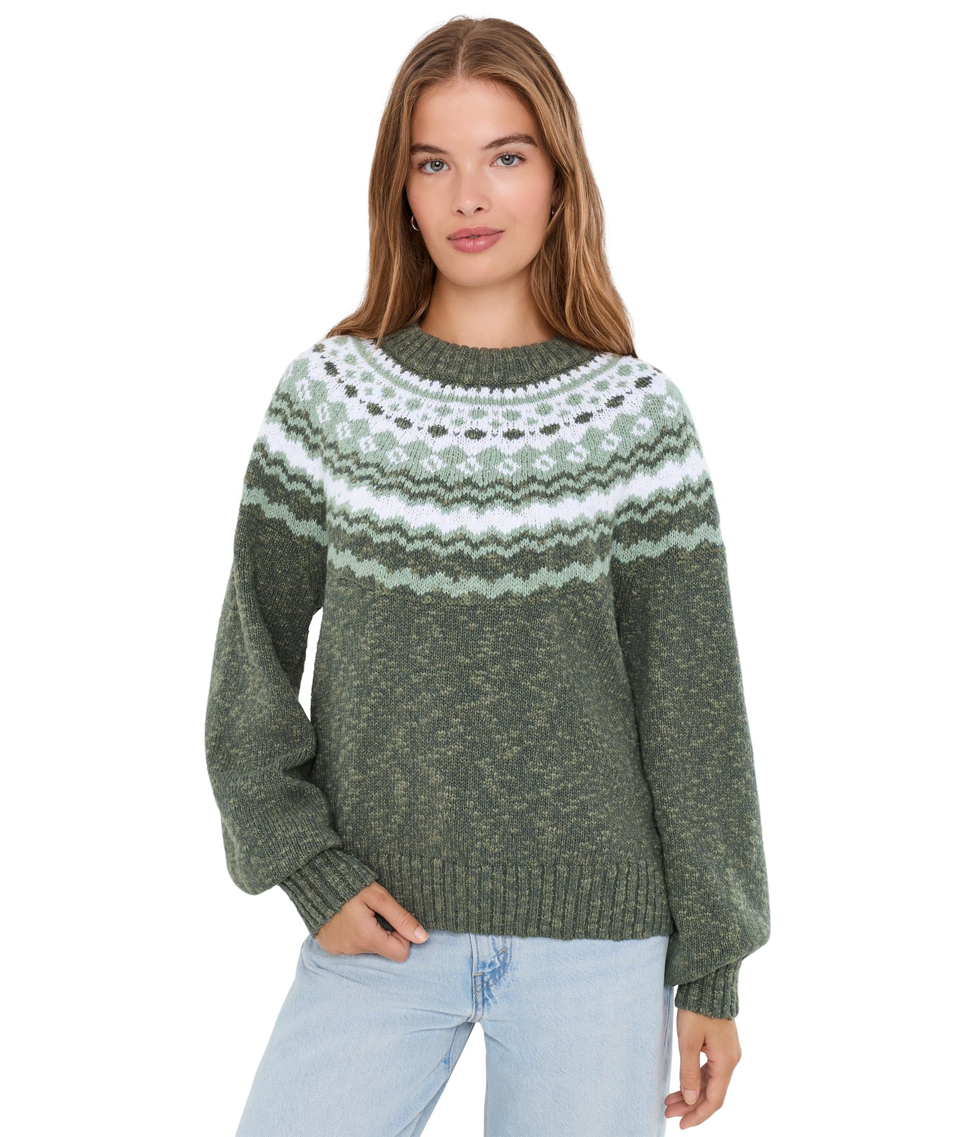Cotton Ragg Relaxed Crew Neck Sweater Yoke Fair Isle