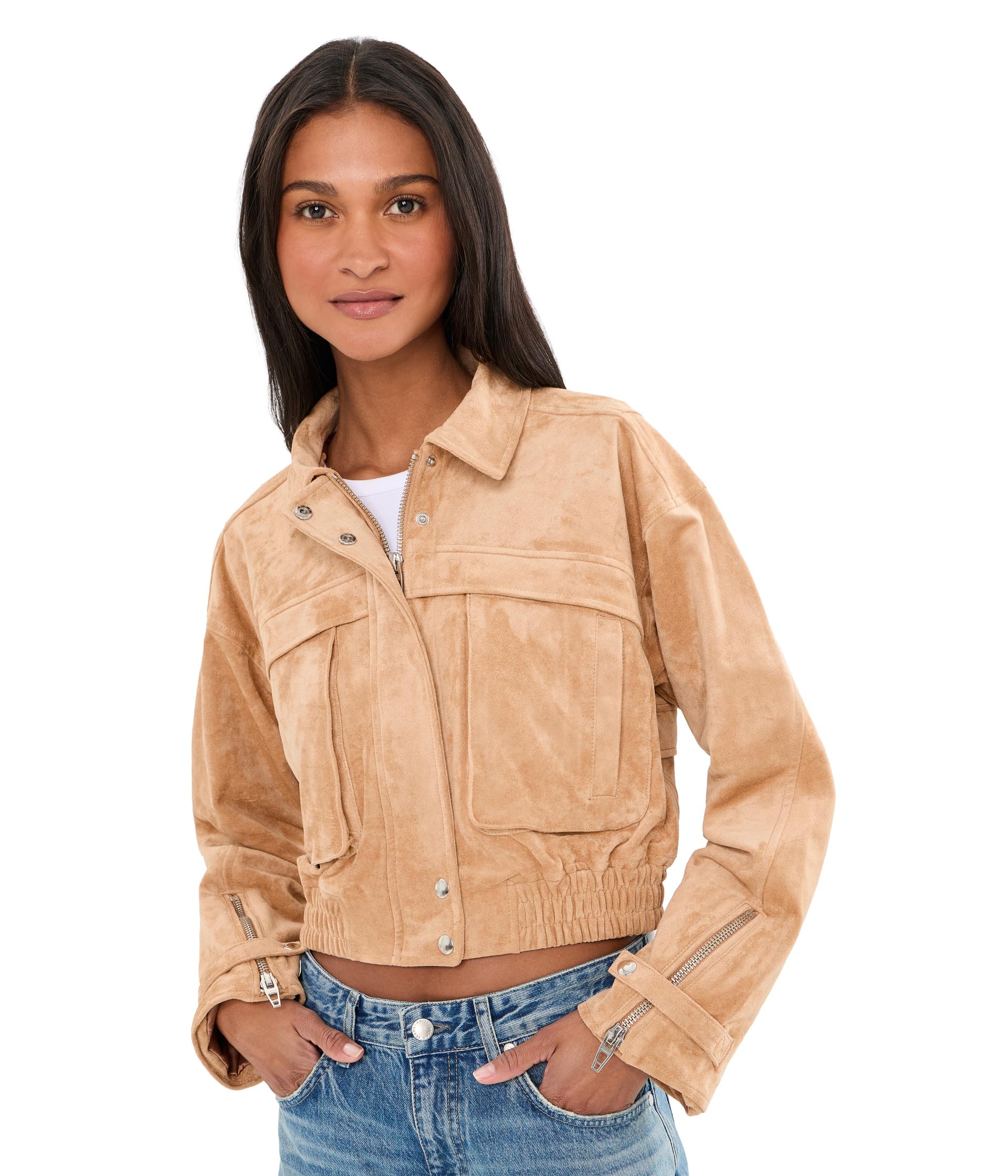 Spin Off Faux Suede Bomber Jacket