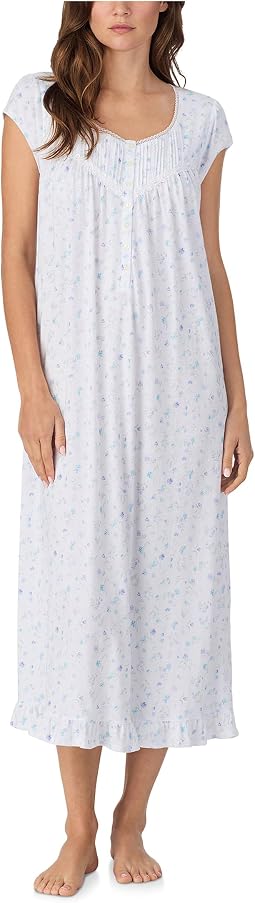 Cotton Knit Cap Sleeve Long Gown