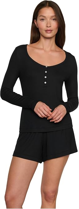 Длинный рукав с ребристой текстурой и воротником хенли Dream Rib