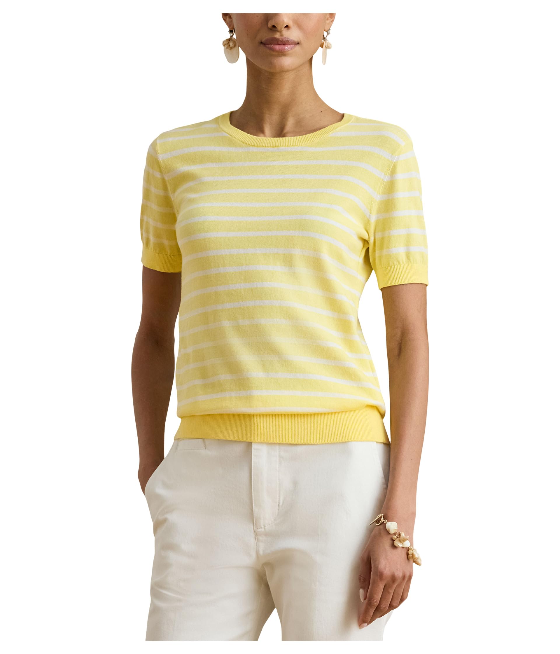 Striped Cotton Short-Sleeve Sweater