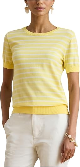 Striped Cotton Short-Sleeve Sweater