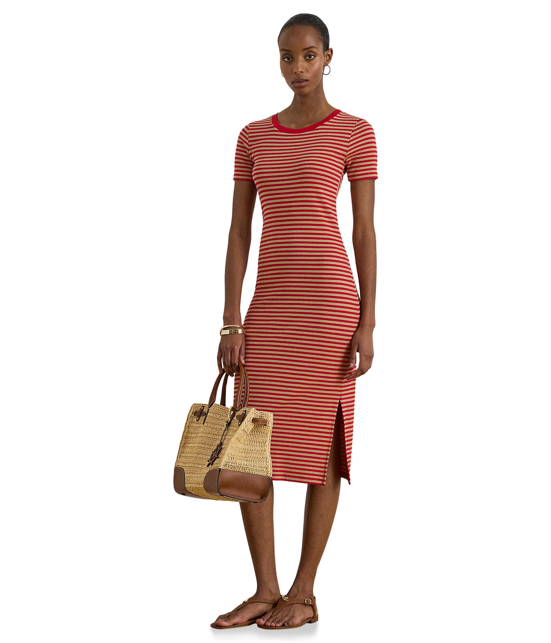 Striped Cotton-Blend Ribbed Tee Dress