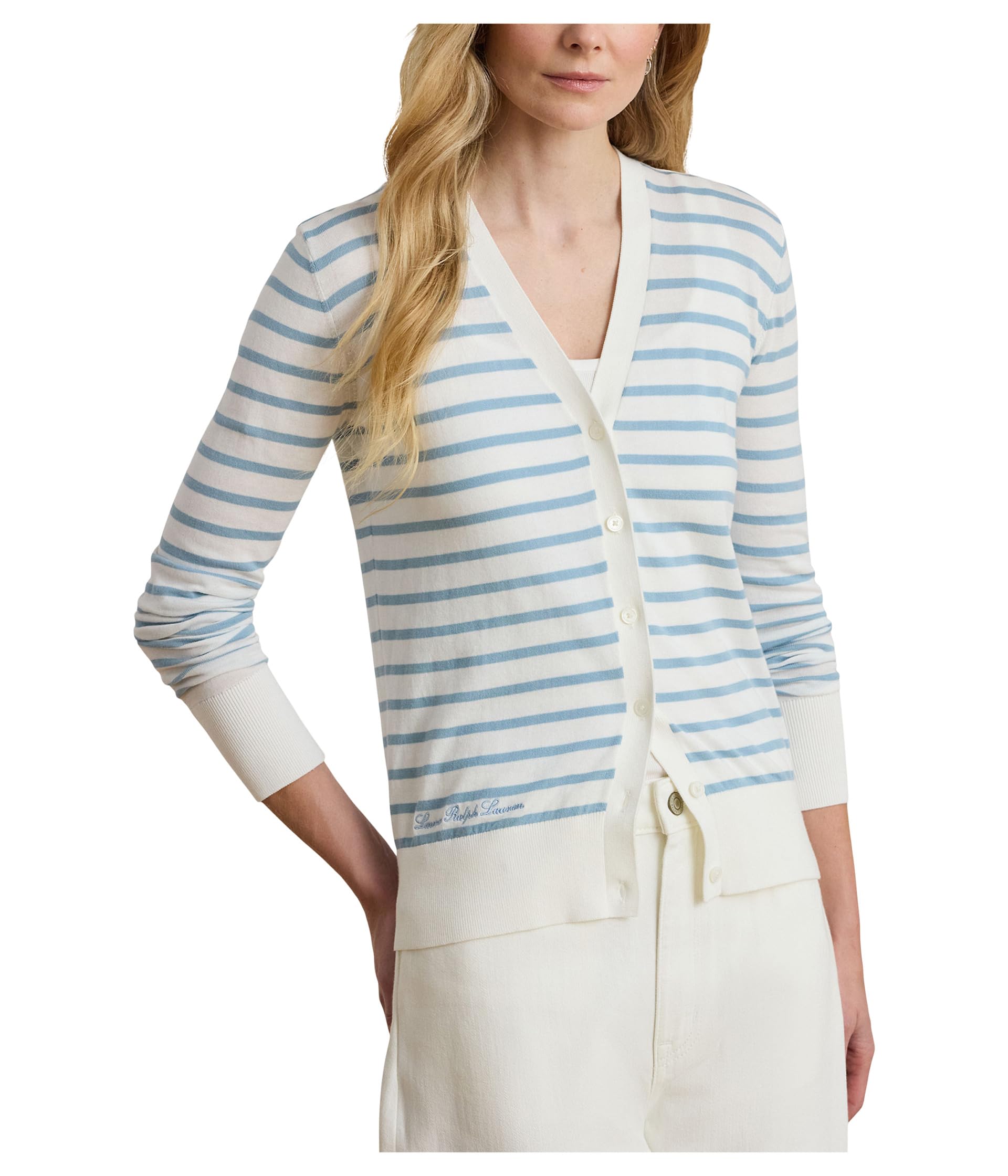 Striped Cotton V-Neck Cardigan