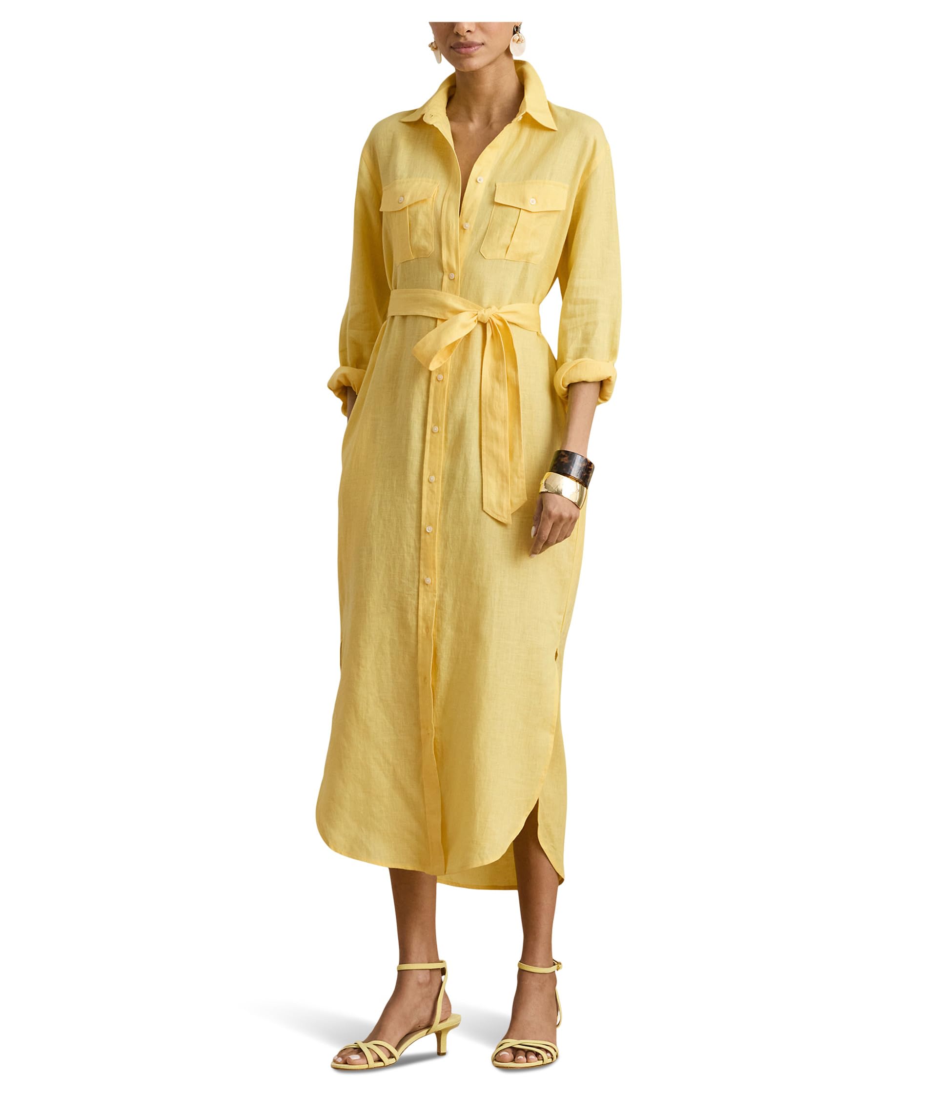 Belted Linen Midi ширддресс