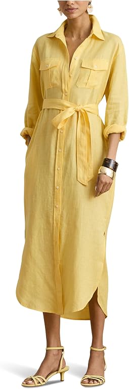 Belted Linen Midi ширддресс