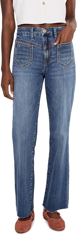Kelsey High-Rise Ankle Flare Front Yoke Pocket Raw Hem