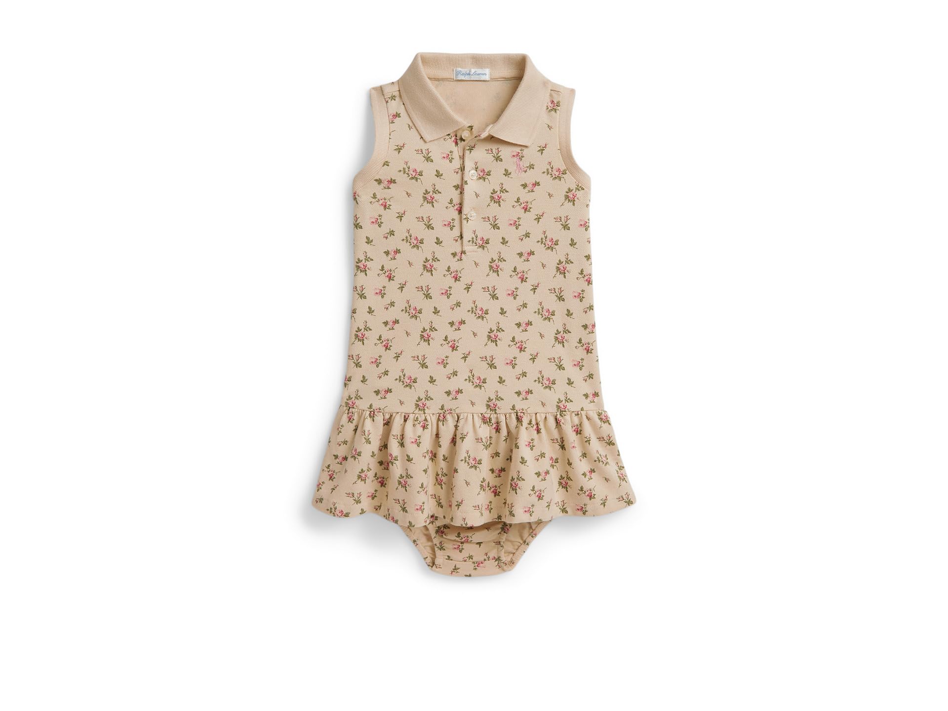 Floral Stretch Mesh Polo Dress & Bloomer (Infant)