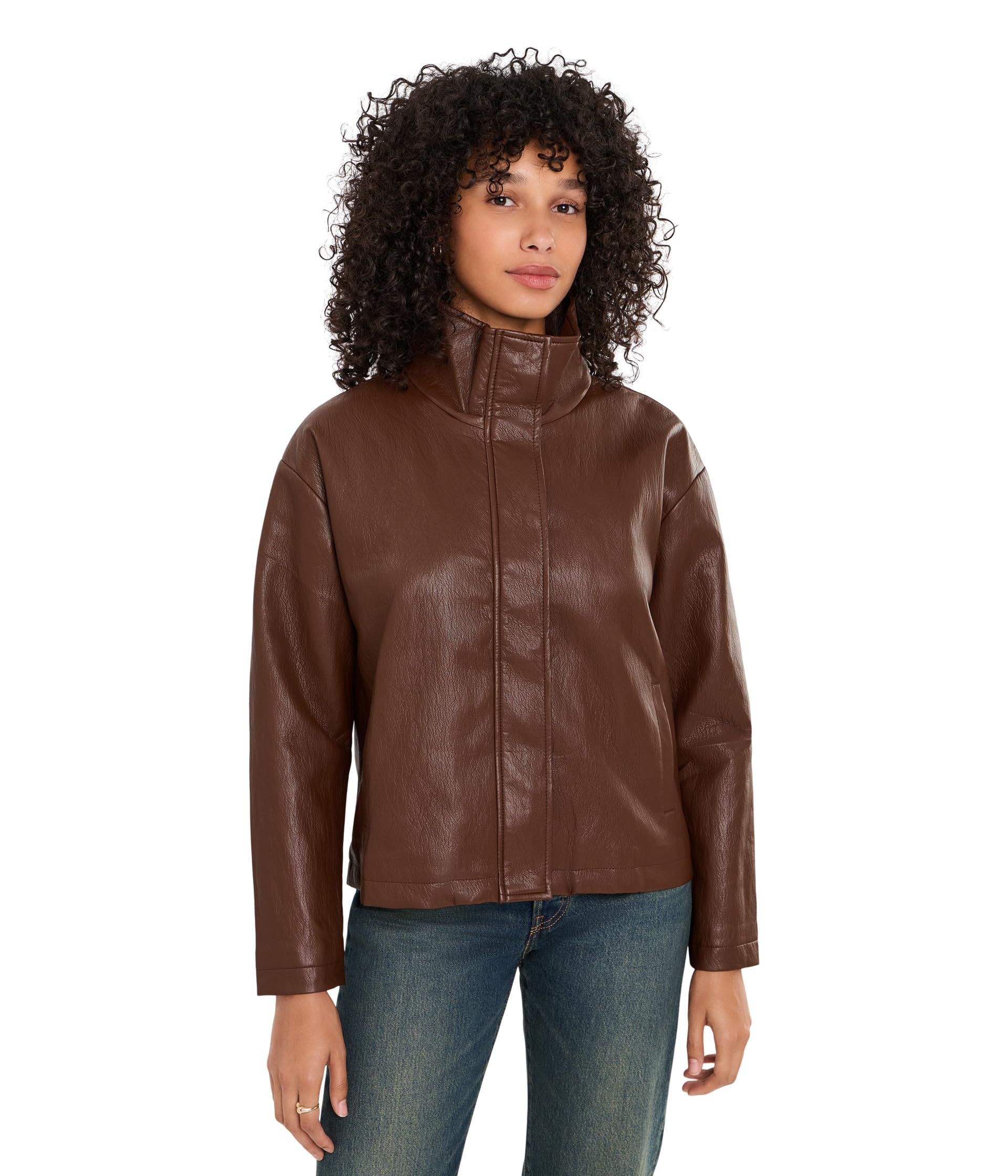 Wren Drop Shoulder Polyurethane Leather Jacket