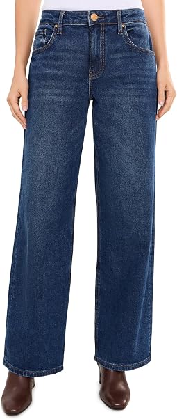 Джинсы Selena Baggy с низкой посадкой, прямым кроем и чистым подворотом, оттенок Gracefully/Dark Base Wash