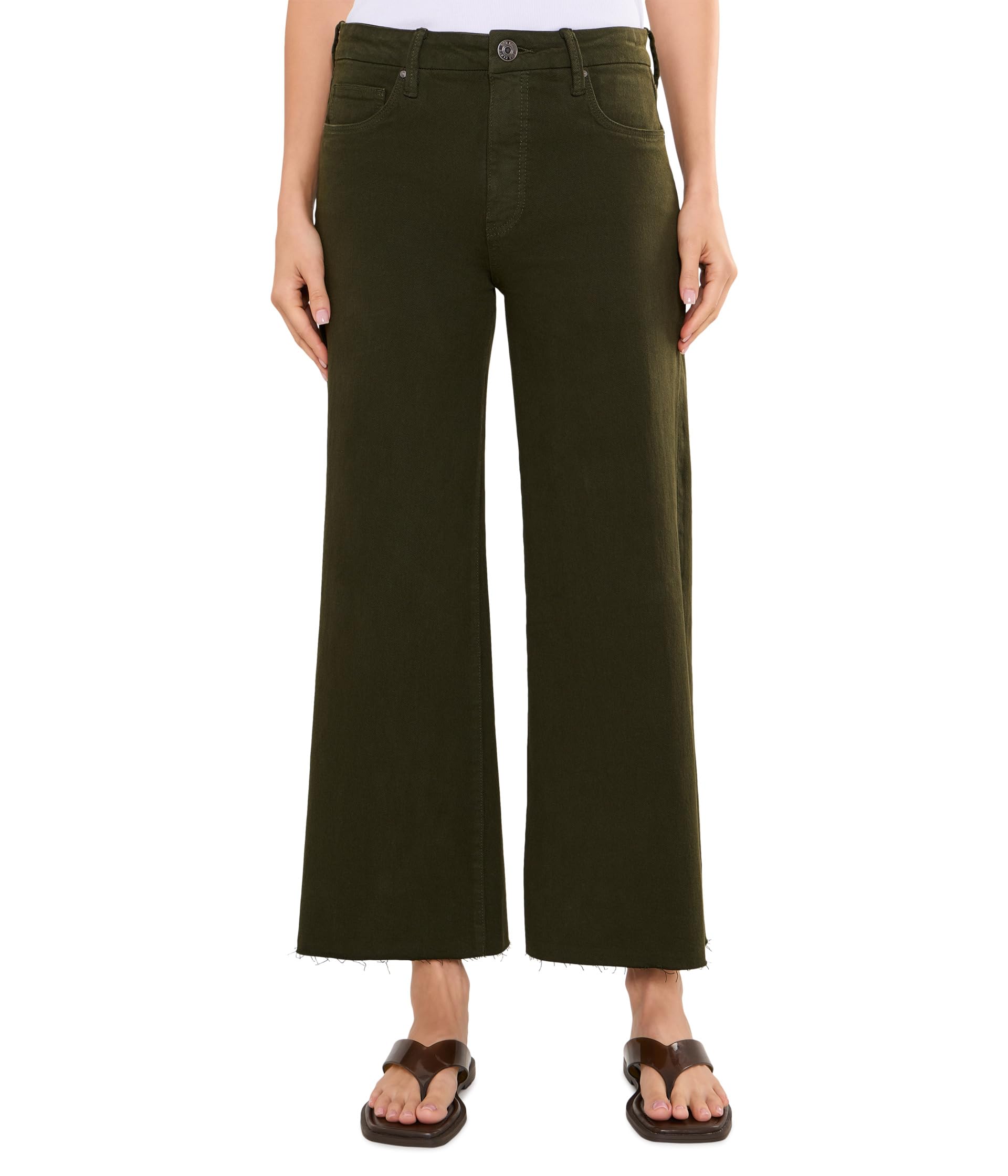 Meg High-Rise Fab Ab Wide Leg Raw Hem in Tuscan Olive